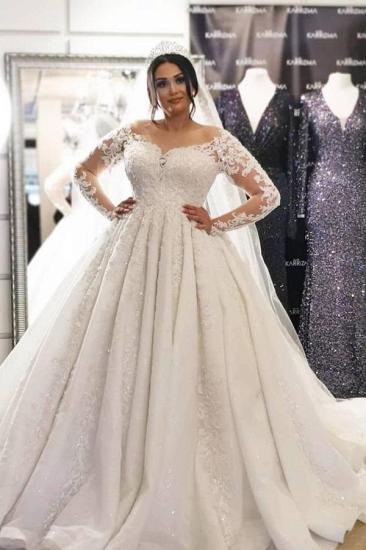 A Line Long Sleeved Lace Plus Size Wedding Dress