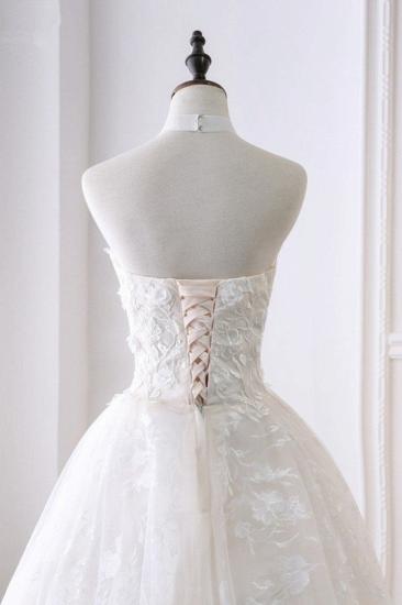 Bradyonlinewholesale Elegant A-Line Halter Tulle White Wedding Dress Sleeveless Appliques Bridal Gowns On Sale_5