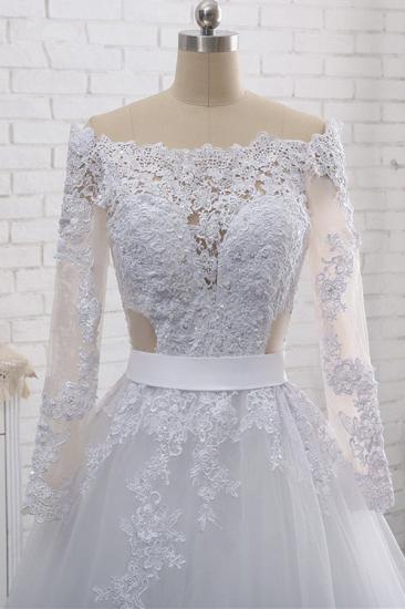 Bradyonlinewholesale Stylish Off-the-Shoulder Long Sleeves Wedding Dress Tulle Lace Appliques Bridal Gowns with Beadings On Sale_5