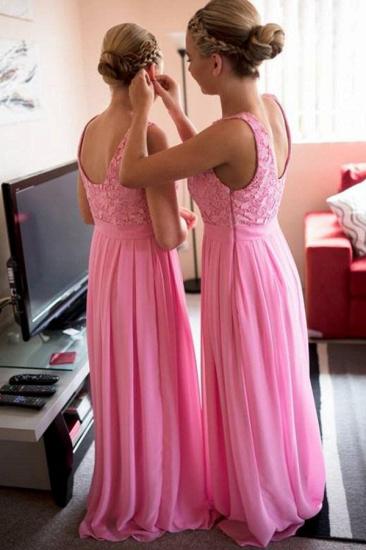 Cheap Pink Lace Long Bridesmaid Dress Popular Chiffon Floor Length Dresses for Wedding_1