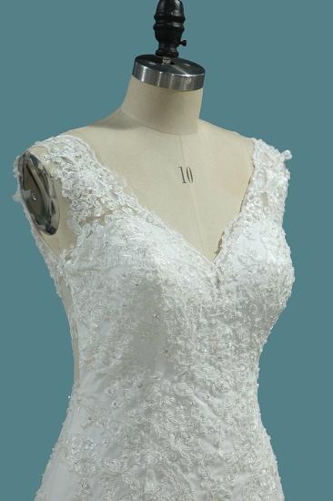 Bradyonlinewholesale Elegant Mermaid V-neck Tulle Wedding Dress White Lace Appliques Beadings Bridal Gowns Online_3