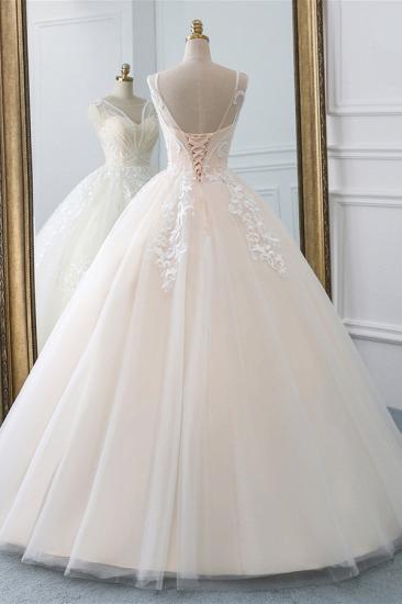 Bradyonlinewholesale Glamorous Sleeveless Jewel Pink Wedding Dresses Tulle Ruffles Bridal Gowns With Appliques Online_2