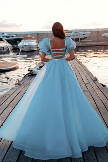 Bright Blue Puffy Sleeve Mermaid Prom Dress with Detachable Train_2