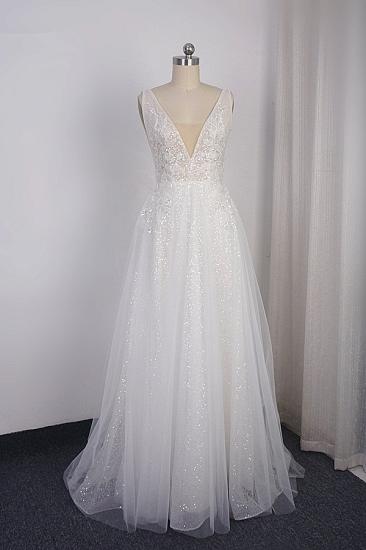 Bradyonlinewholesale Sparkly Sequined V-Neck Wedding Dress Tulle Sleeveless Beadings Bridal Gowns On Sale