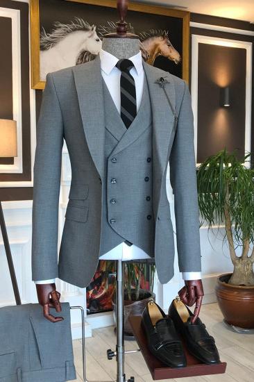 Trendy Grey 3 Piece Point Lapel Business Suit for Men_2