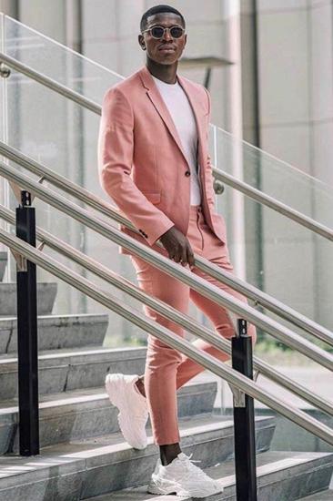 2 Piece Notched Lapel Pink Mens Suits for Casual with Flap Pockets_3