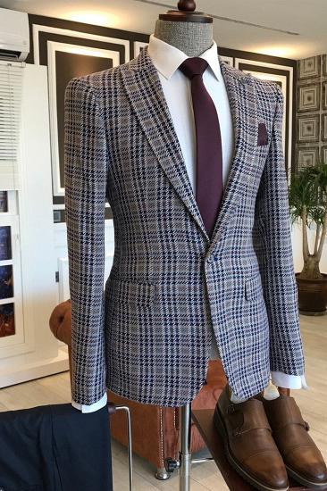 Pete Black Small Plaid Pointed Lapel Custom Sim Fit Mens Suit_2