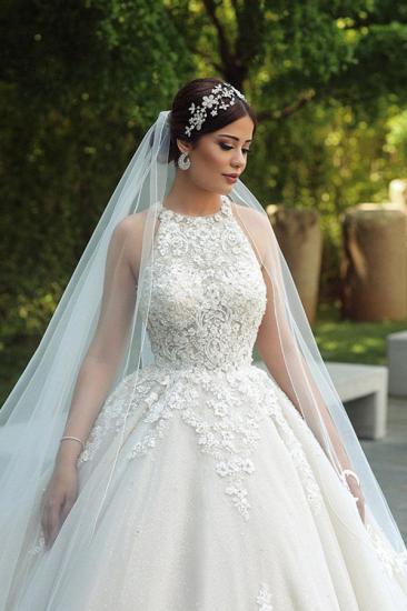Gorgeous Halter Lace Appliques Ball Gown Wedding dress Sleeveless Bridal Dresses_3