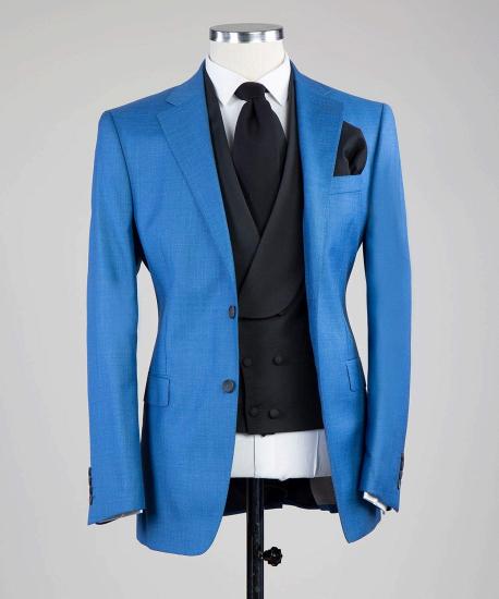 Fashion Blue Three Piece Formal Notch Lapel Chic Men's Suit_2