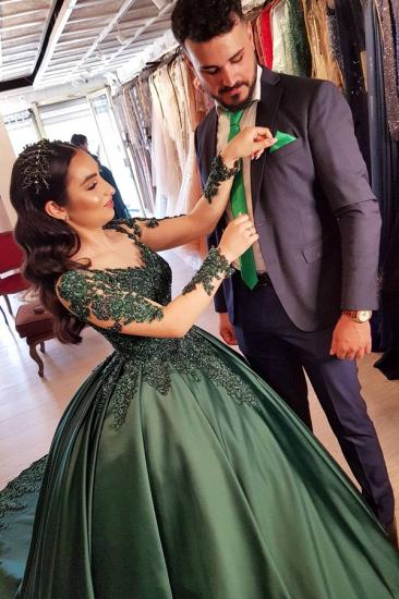 Green 3D Floral Lace Appliques Princess Wedding Gown_3