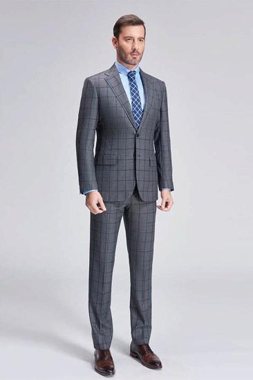 Large plaid elegant dark grey men's suits on sale_2