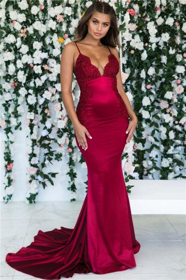 Magenta Backless Mermaid Spaghetti Straps Evening Dresses | Sleeveless Mermaid Lace Prom Dresses Cheap_1