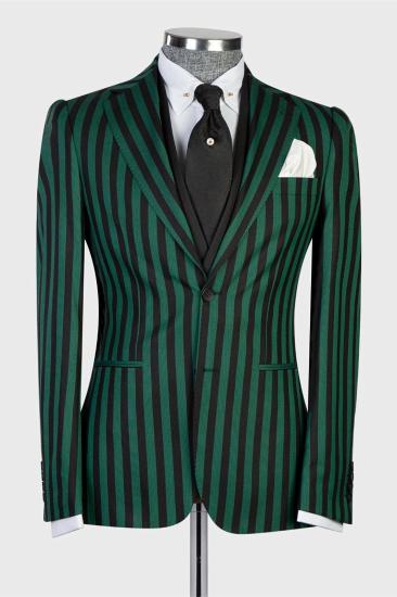 Men's Simple Green Stripe Point Collar 3-Piece Bodycon Ball Suit_1