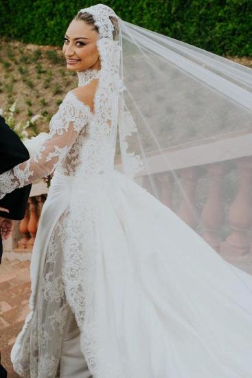 Empire Wedding Dresses A Line Saitn Wedding Dress Lace Sleeves_6