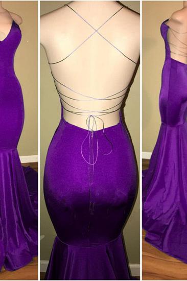 Purple Sexy Mermaid Open Back Prom Dresses | Simple Spaghetti Straps Evening Dresses Cheap_2