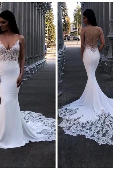 Elegant Lace Mermaid Wedding Dresses | Spaghetti Straps Backless Bridal Gowns_2