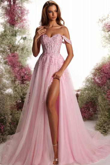 Pink Evening Dresses Long Cheap Prom Dresses with Lace