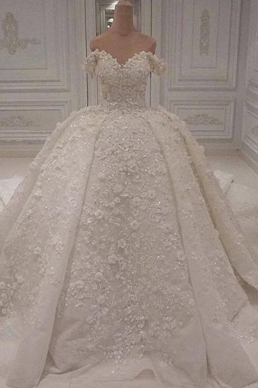 Charming Off-The-Shoulder Lace Beaded Ball Gown Wedding Dress