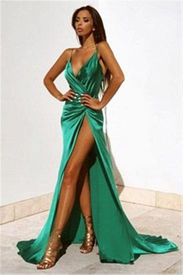 spaghetti straps sexy evening dress with slit cheap party dresses