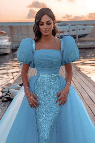 Bright Blue Puffy Sleeve Mermaid Prom Dress with Detachable Train_3