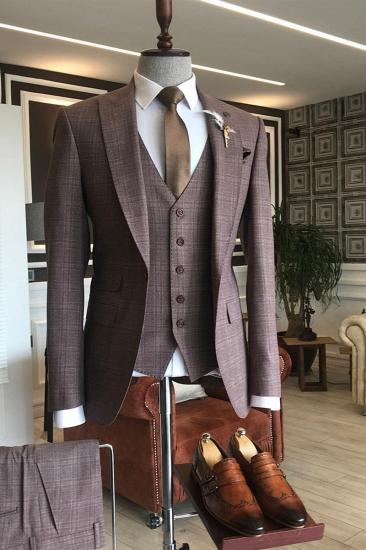 Hale Burgundy Check 3-Piece Slim Fit Custom Business Suit_2