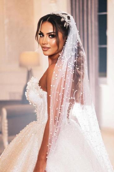 Beautiful Sweetheart Strapless Pearls Bridal Dress Sleeveless Glitter Sequins Wedding Dress_5