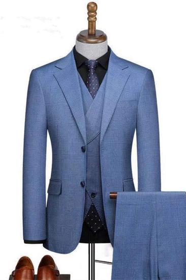 Zachariah Stylish Blue Three-Piece Slim Fit Notched Lapel Business Suit