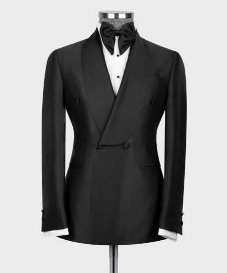 Fashion Black Shawl Lapel Double Breasted Two-Piece Men's Suit_4