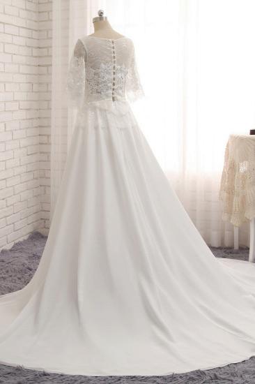 Bradyonlinewholesale Modest Halfsleeves White Jewel Wedding Dresses Chiffon Lace Bridal Gowns With Appliques On Sale_2