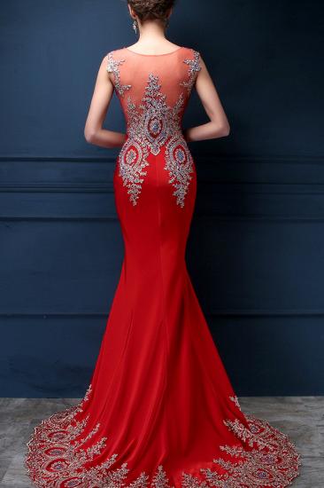 Red Mermaid Charming Applique Evening Dresses Court Train Sexy Sleeveless Prom Gowns_2