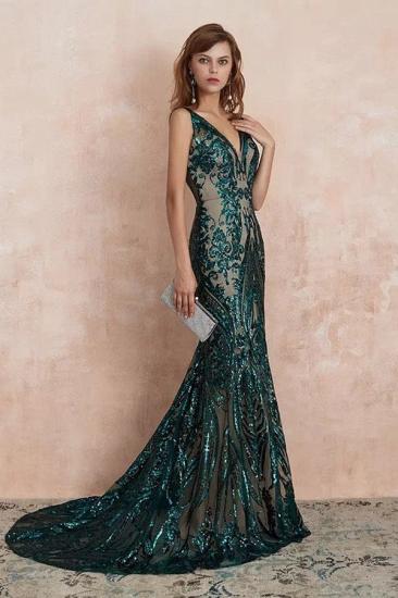 Stylish V-Neck Sleeveless Mermaid Prom Maxi Gown with Glitter Sequins Appliques_6