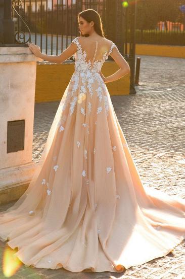 Elegant V-Neck Lace Applique Mermaid Bridal Gowns | Cap SleeveWedding Dress with detachable Train_2