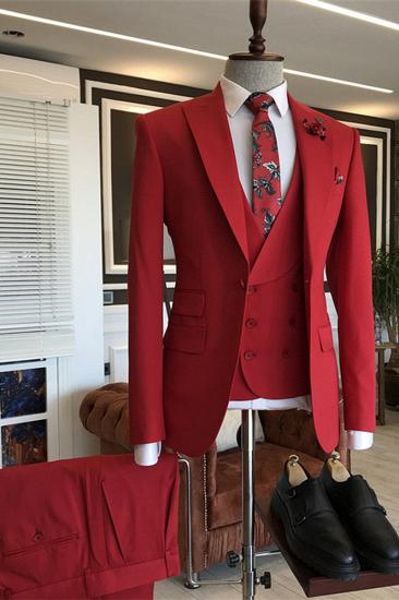 Gilberto Red Custom Three Piece Point Lapel Prom Mens Suit_1