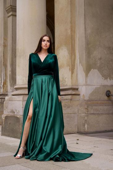 Stylish Dark Green A-line Velvet Evenign Dress with Side Slit_3