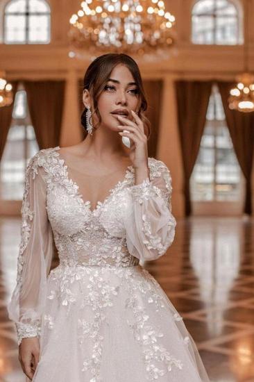 Modern A line lace with sleeves Wedding dresses_2