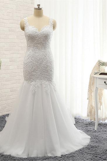 Bradyonlinewholesale Glamorous Strapless Sweetheart Lace Mermaid Wedding Dress White Tulle Appliques Bridal Gowns Online