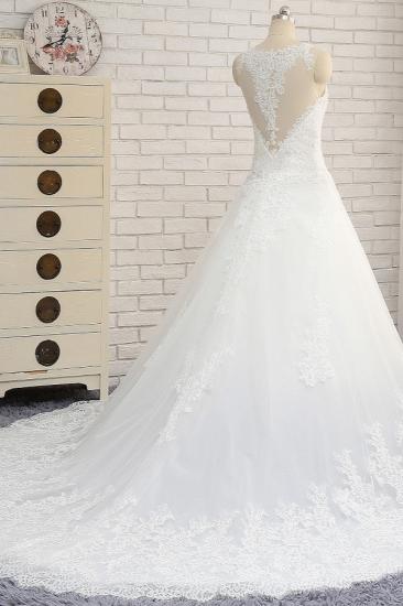 Bradyonlinewholesale Chic White A-line Tulle Wedding Dresses Jewel Sleeveless Ruffle Bridal Gowns With Appliques On Sale_2