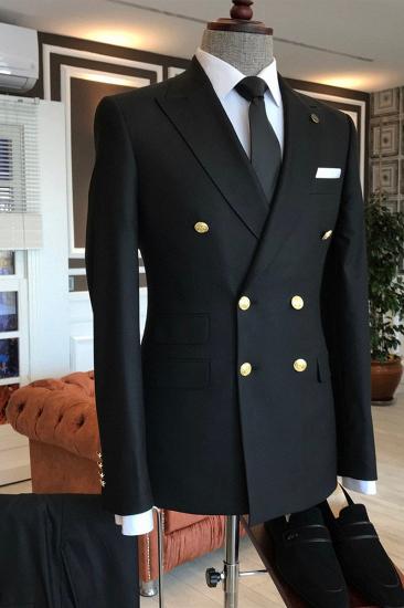 Regan Heritage All Black Point Lapel Double Breasted Mens Tailored Suit_2