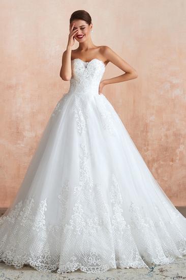 Stylish Strapless White Lace Affordable Wedding Dress with Low Back_6