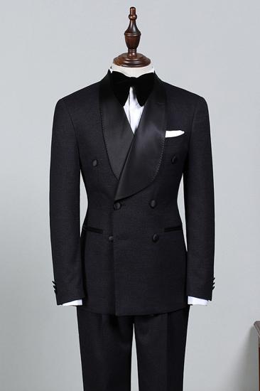 Salomon Classic All Black Double Breasted Groom Custom Wedding Suit_2