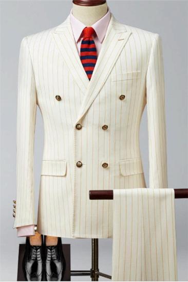 Beige Peak Lapel Double Breasted Tuxedo |  Formal Striped Business Mens Suits 2 pcs