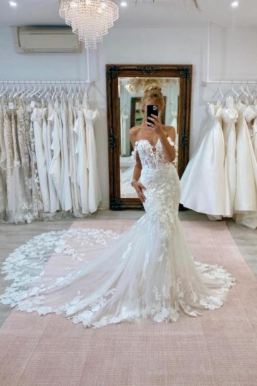 Sweetheart Appliques Lace Mermaid Wedding Dresses with Train
