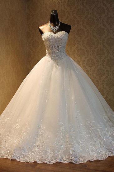 Bradyonlinewholesale Elegant Strapless Tulle Ball Gown Wedding Dress Appliques Sequined Sweetheart Bridal Gowns On Sale_4