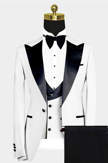 Russell Fashion White Slim Fit Peaked Lapel Wedding Groom Suit_2