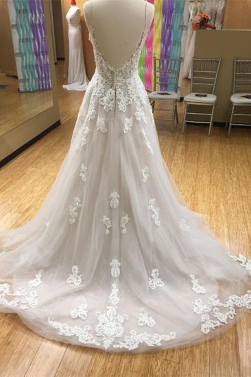 Bradyonlinewholesale Chic Spaghetti-Straps V-Neck Tulle Wedding Dress Appliques Sleeveless Bridal Gowns with Beadings Online_2