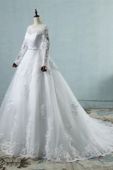 Bradyonlinewholesale Elegant Jewel Tulle Lace Wedding Dress Long Sleeves Appliques A-Line Bridal Gowns On Sale_3