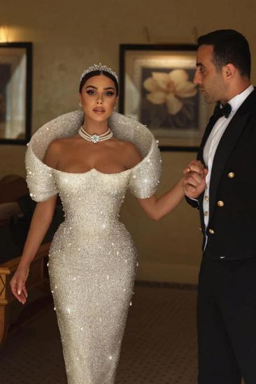 Charming Glitter White Mermaid Wedding Dress Sequins Long Bridal Gown_5