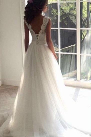 Lace A-line Simple Sleeveless Sash Open-Back Wedding Dresses_3