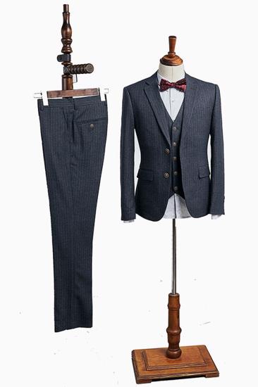 Caesars Fashion Dark Grey Striped 3 Piece Slim Fit Custom Business Suit_1