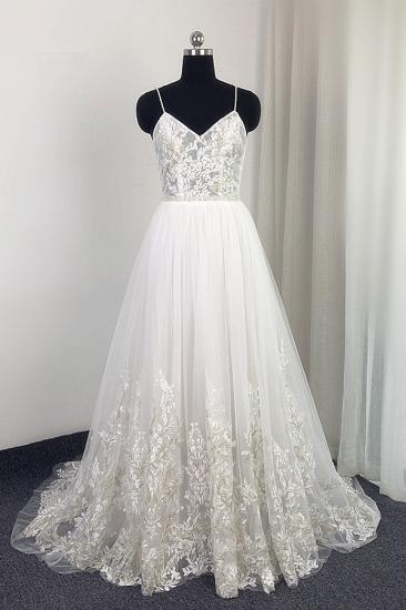 Spaghetti Straps Lace Appliques Tulle Wedding Dress_6